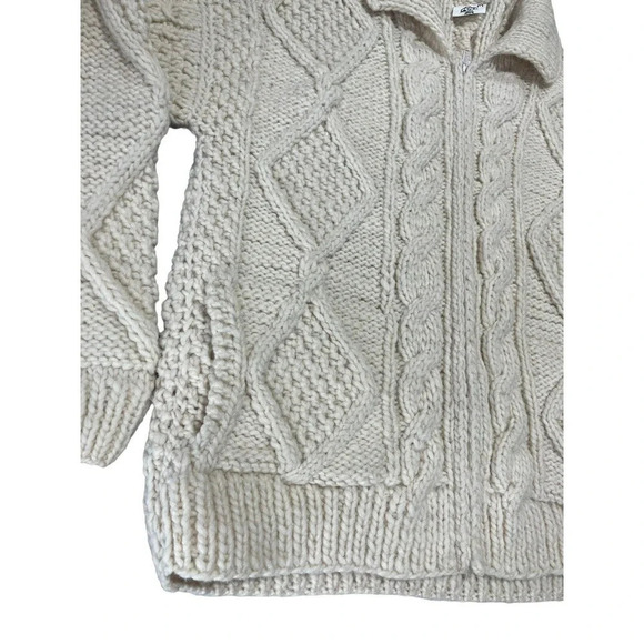 Vintage Ice Ame Full Zip Chunky Sweater Cardigan Ivory Hand Knit Size Large - Picture 6 of 11